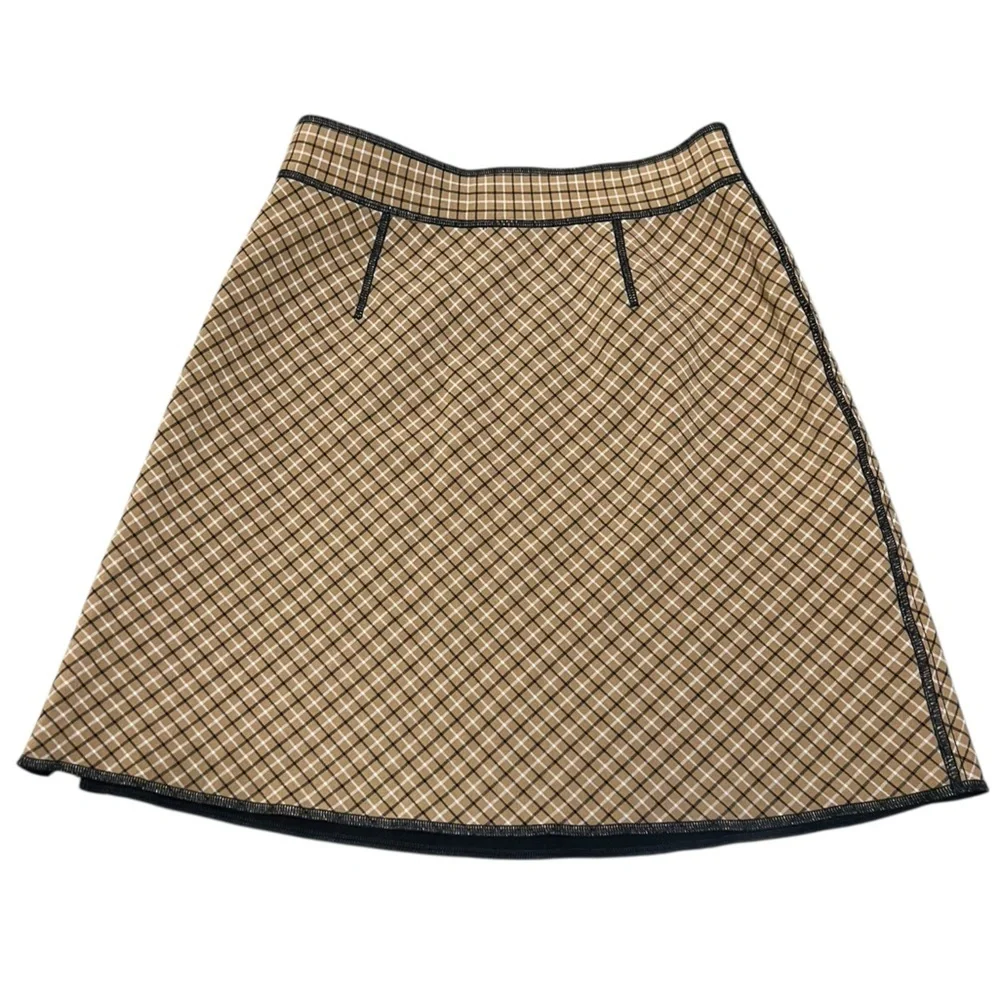 W by Worth tan black plaid a-line mini skirt with side zipper details academia